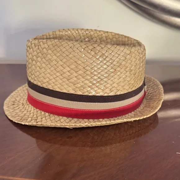 Barneys New York Tan Fedora with Red and Brown Band - Picture 4 of 7